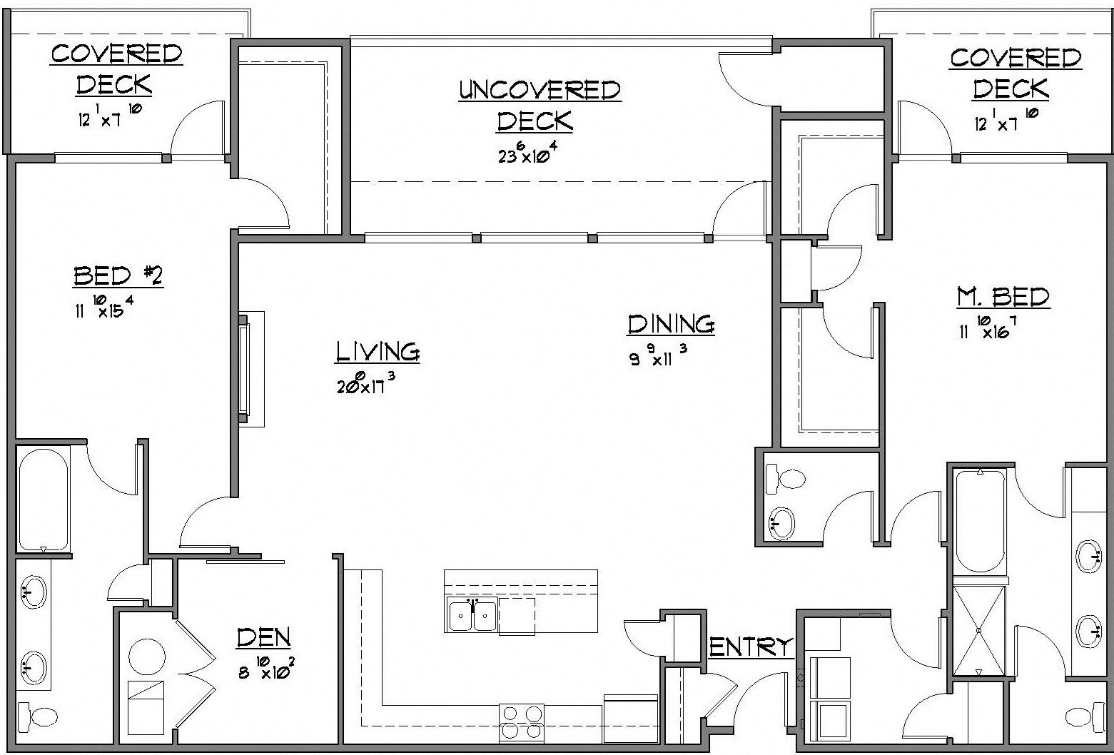 2 Bed / 2 Bath + Powder + Den